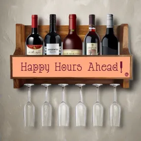 Wall Mounted Wine Holder for Living Room 5 Bottles 6 Glasses - Happy Hours