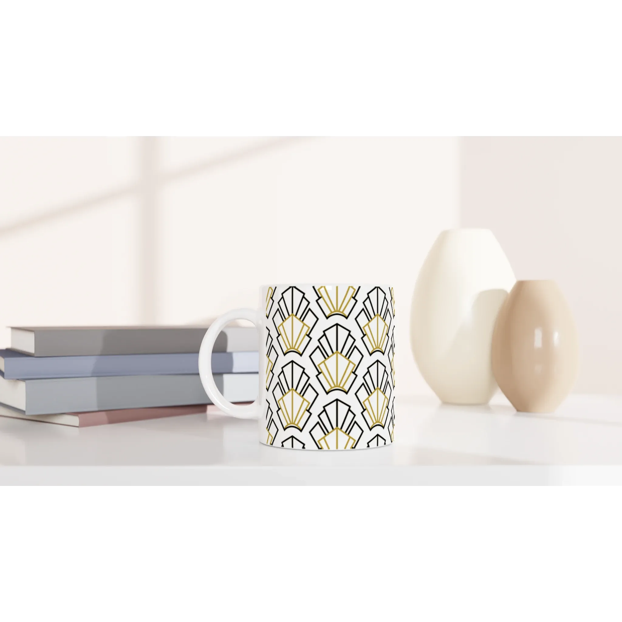 White Ceramic Mug with Filipino Art Deco Print