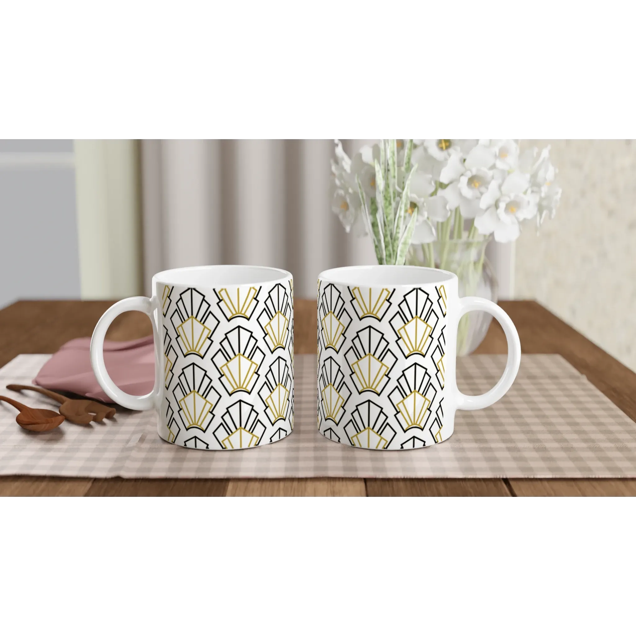 White Ceramic Mug with Filipino Art Deco Print