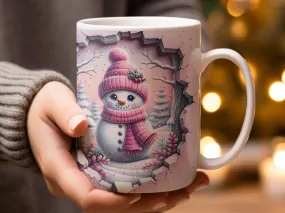 Winter Hole in Wall Snowman Coffee Mug, Winter Mug, Snowman Mug, Mug with Snowman, Winter Gift for Her, Cute Winter Mug