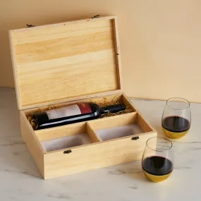 Wood Wine Gift Box with 2 Stemless Glasses