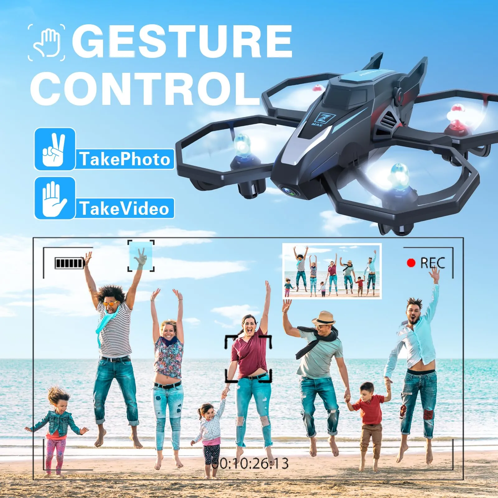 YLFU Drone with Camera, 1080P FPV Drone Camera with Remote Control Quadcopter, Gestures Selfie, One-Key Take Off/Landing, Speed Adjustment, 3D Flips, 2 Batteries Mini Drone for Adults Kids